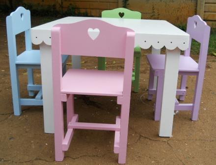Table and chair, different pastels